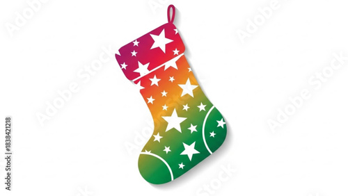 Christmas stocking with rainbow gradient and star pattern festive holiday decoration for winter season isolated on white background