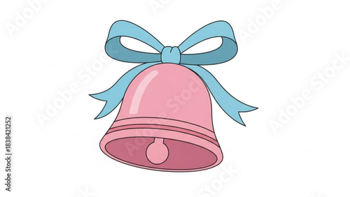 Charming pink bell with a decorative blue ribbon bow a delightful vector illustration ideal for celebrations baby shower announcements or festive holiday designs
