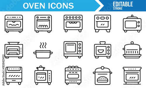 Editable Stroke Icons of Ovens, Pots, Heat Indicators, Cookers, and Modern Kitchen Equipment