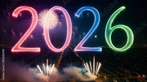 Illuminating Fireworks Display with the Year 2026 Celebration