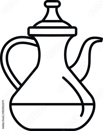 Dallah, a traditional arabic coffee pot, in line art style