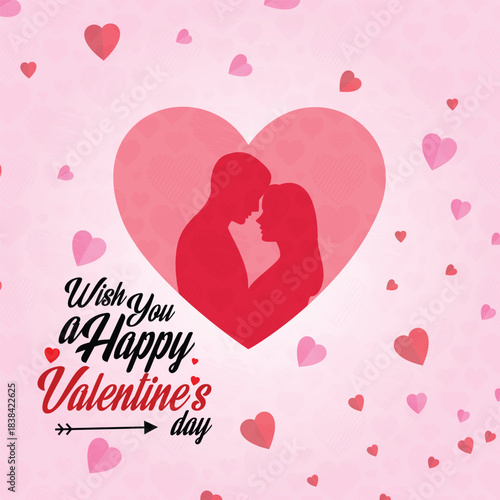 Romantic Valentine's Day Greeting with Loving Couple Silhouette