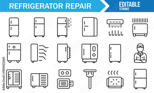 Professional Service Icons for Refrigerator Repair and Appliance Maintenance Workflows