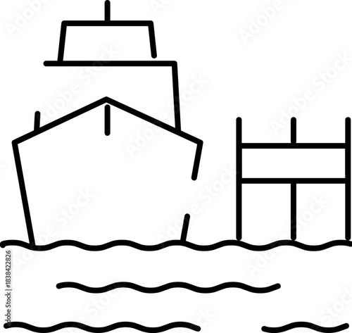 Ship navigating water approaching a dock or pier