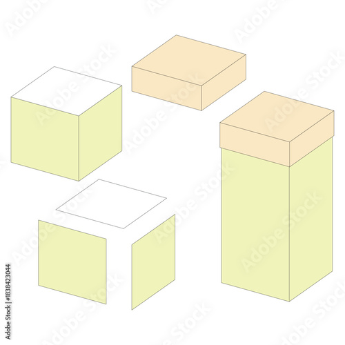 Isometric Cubes and Rectangular Prisms with Light Yellow and Beige Tones Keywords: Photo
