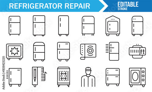 Appliance Repair Vector Icons Including Refrigerators, Compressors, Tools, and Service Symbols
