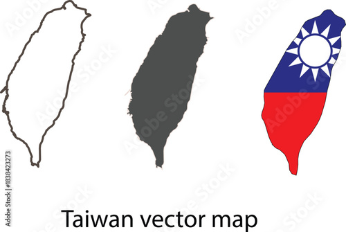 This Taiwan vector map features a precise black-and-white outline with clean borders and accurate geographic contours