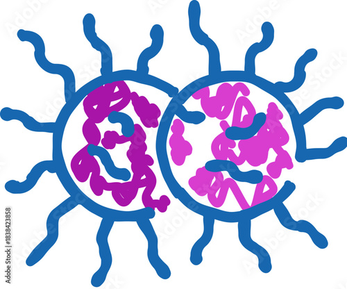 Microbe cells multiplying dividing cell virus illustration