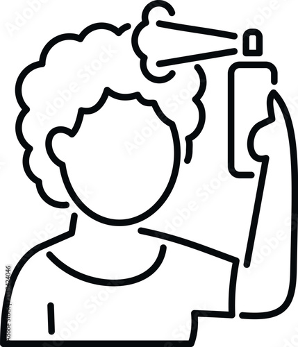 Person applying hairspray to curly hair, representing beauty and hair care