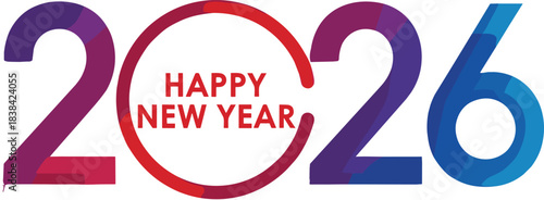 Happy New Year 2026 Typography with Colorful Gradient Ring Vector Design