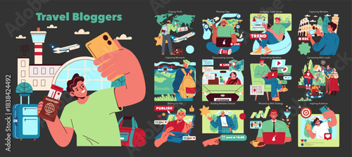 Travel Blogging Elements and Activities Illustrated