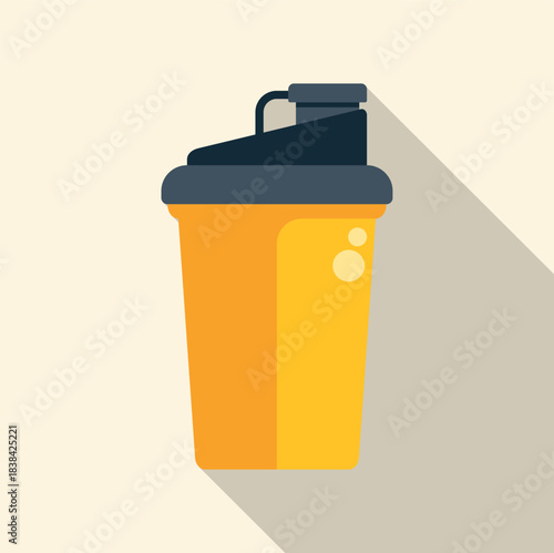 Yellow shaker bottle for protein supplements with long shadow flat icon design