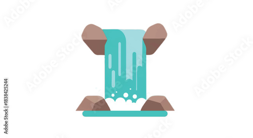 Stylized Flat Design Waterfall with Rocks.