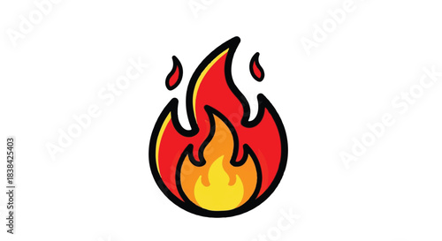 Fiery flame illustration with vibrant colors and dynamic shapes on white background.