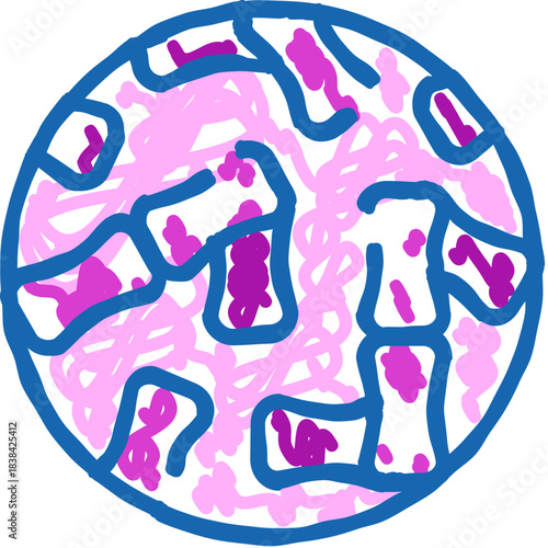 Biology cell microscopy drawing icon with pink organisms