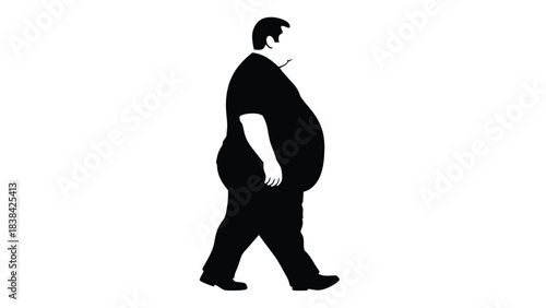 Overweight Obese Man Walking Silhouette Vector Illustration