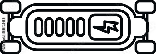 Electric skateboard battery showing charging status and power level