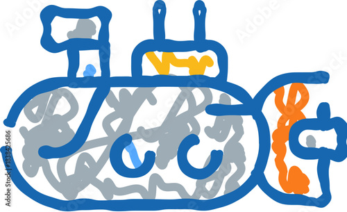 Submarine drawing icon representing underwater exploration and travel
