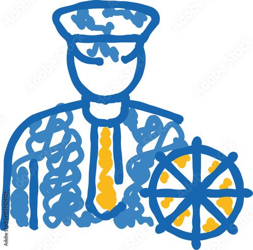 Ship captain navigating steering wheel sketch drawing