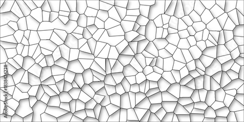 Abstract Voronoi Pattern Geometric Network Cells Organic Structure with Black Outlines and Subtle Shadows on White Background