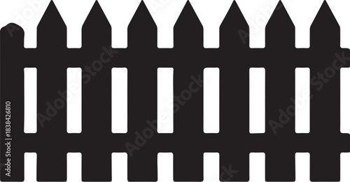 Black Silhouette of a Wooden Picket Fence on a White Background wooden fence garden fence also transparent background
