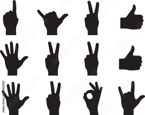 Collection of Silhouette Hand Gestures image vector also transparent background