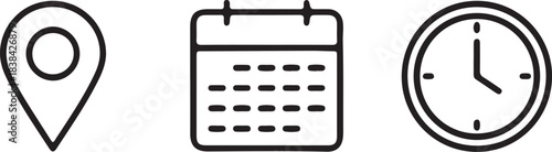 Location Calendar Clock Icons Outline Simple Design image vector also transparent background