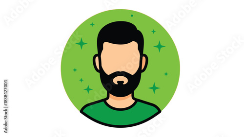 Minimalistic Bearded Man Avatar Icon. Flat Vector Illustration of Male User Profile Headshot with Green Background