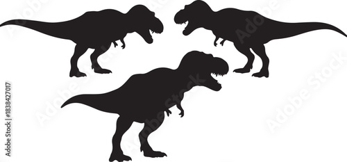 Silhouette of Three Tyrannosaurus Rex Dinosaurs on a White Background T-Rex prehistoric also transparent background