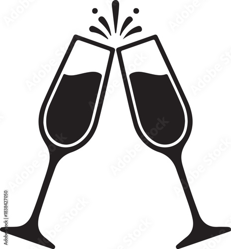 Two champagne glasses clinking together with bubbles and splashes celebration toast also transparent background