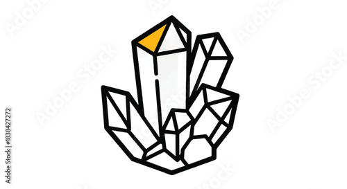 Geometric Crystal Cluster Illustration with Yellow Accent.