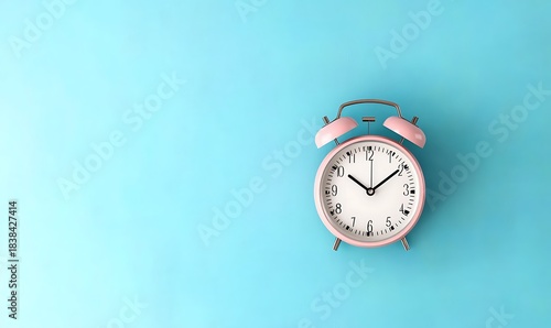 Alarm clock showing ten o clock on blue background with copy space for text