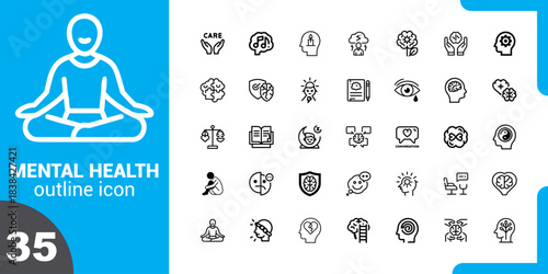 Collection of mental health and wellness outline icons