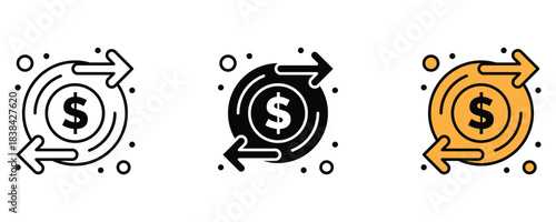 Dynamic money exchange concept showing continuous cash flow and financial circular transactions in multiple styles