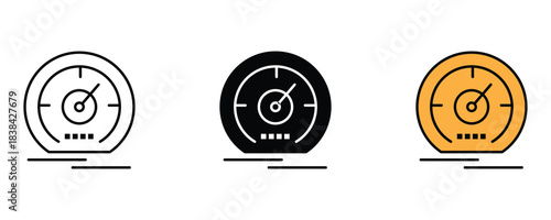 Stunning speedometer icon set showing performance measurement across outline solid and color styles