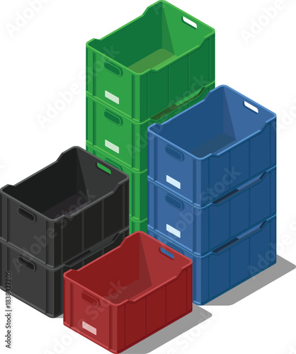 Colorful stack of empty crates