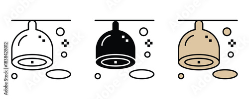 Elegant menstrual cup cleaning and sterilization concept presented in three distinct modern icon styles for health apps