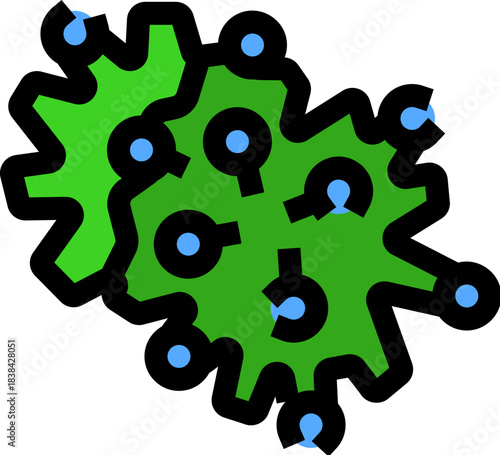Green virus or bacteria cell molecule icon