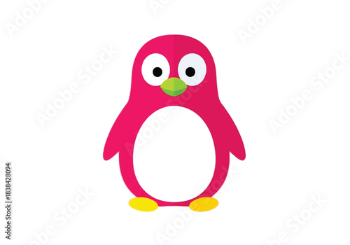 Cute Pink Penguin Cartoon Character Illustration.