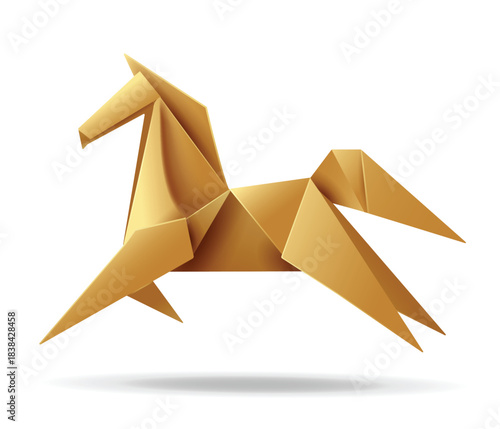 Golden Origami Horse in Geometric Style