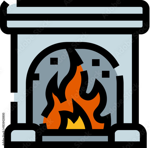 Fireplace with burning fire bringing warmth to home