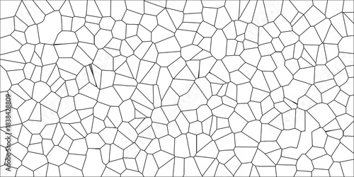 Irregular Polygonal Network Abstract Geometric Tessellation with Black Edges and Soft Shadows on a White Canvas