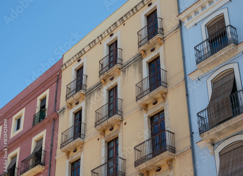 Colorful facade in the streets of Tarragona, Costa Dorada.