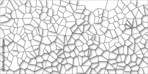 Irregular Polygonal Network Abstract Geometric Tessellation with Black Edges and Soft Shadows on a White Canvas