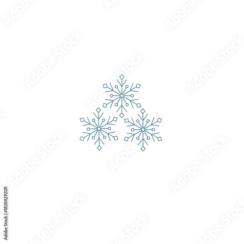 Snowflakes in minimalistic style with blue lines on white background  