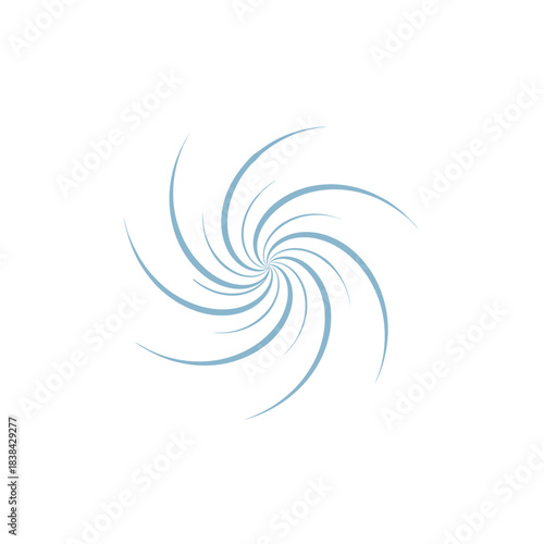 Abstract blue spiral design with flowing lines on white background  