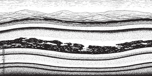 Abstract representation of geological strata layers with a textured middle section.