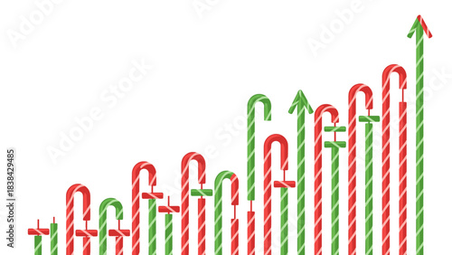 Candy cane graph showing upward trend in festive colors  