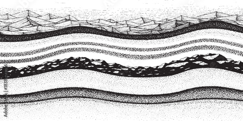 Geological Layers and Strata CrossSection Illustration.