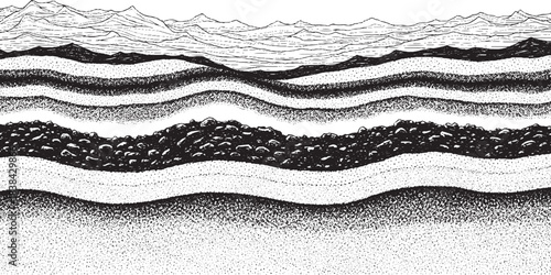 Geological Layers and Strata in CrossSection Drawing.